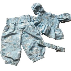 2/$20 Dumbo Baby Girl Smocked Top and Pants Outfit Set with Headband, 6-9M